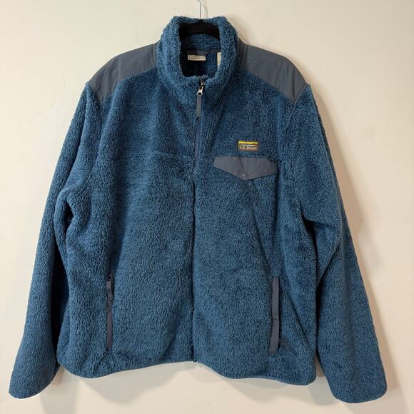 L.L. Bean Men's Hi Pile Fleece Jacket Full Zip BlueThick Sherpa XXL Reg Warm - Picture 1 of 7